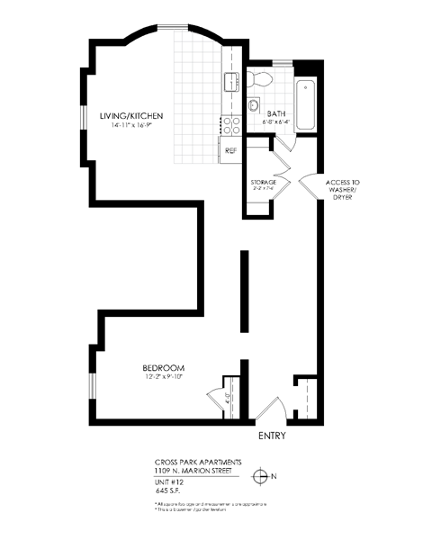 Floor plan for studio, 1 bath, 370 sqft